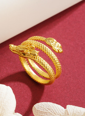 盘龙活口戒指沙金中国风女游龙