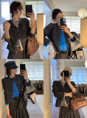 【现货】咖喱汤汤TGL【层次美感】撞色假两件针织开衫女显瘦毛衣