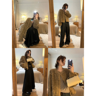 环保仿皮草短款 皮毛一体 咖喱汤汤TGL 毛毛外套女 现货3折