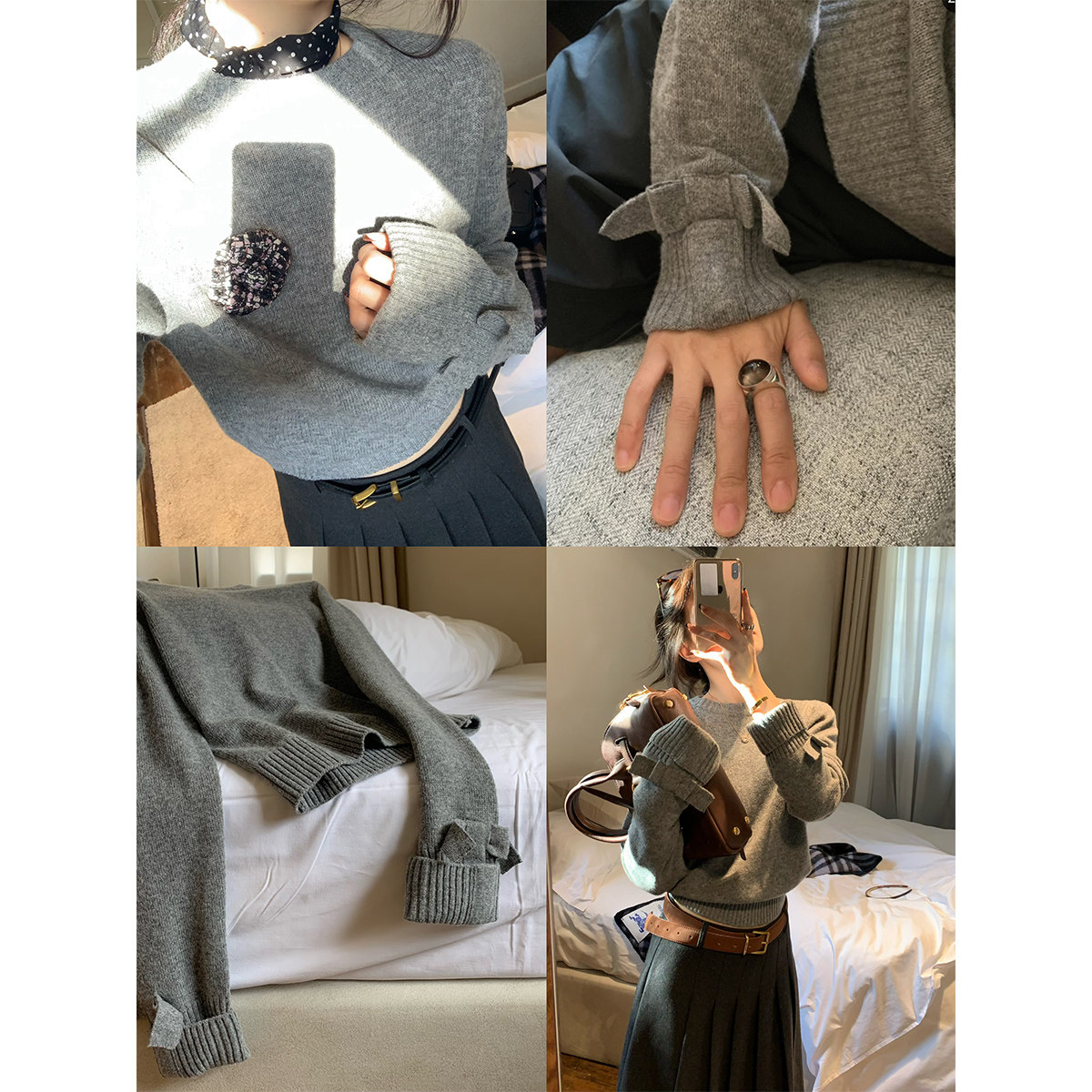 【现货4折】咖喱汤汤TGL【布鲁克林】灰色圆领内搭针织衫女毛衣