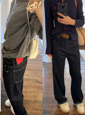 【现货4折】咖喱汤汤TGL【加强版本】小个子高腰直筒牛仔裤阔腿裤