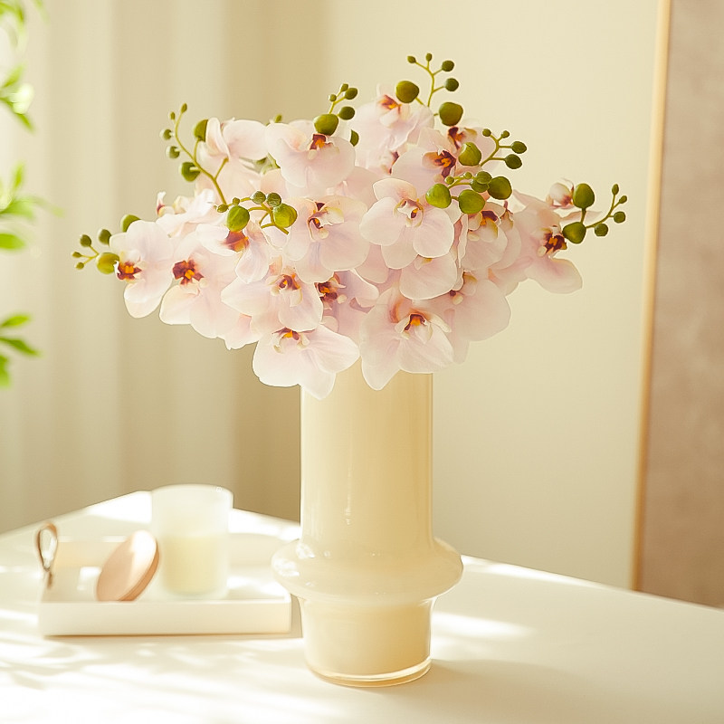 玐玖琦珥保湿手感彷真花稚雯蝴蝶兰假花彷真花摆设短枝餐桌花摆花