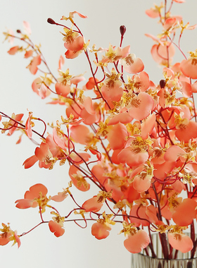 高品质文灵跳舞兰假花仿真花摆设装饰花摆件客厅黄色绢花单枝花束