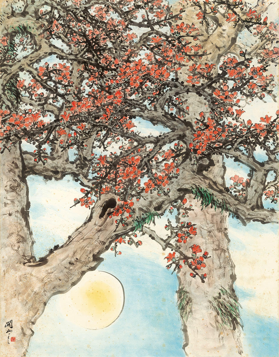 关山月红棉图竖幅名人字画真迹复制画宣纸画芯艺术微喷玄关挂画