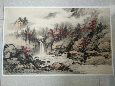 黄君壁白云红树印清溪国画山水横幅真迹复制画宣纸画高清微喷画