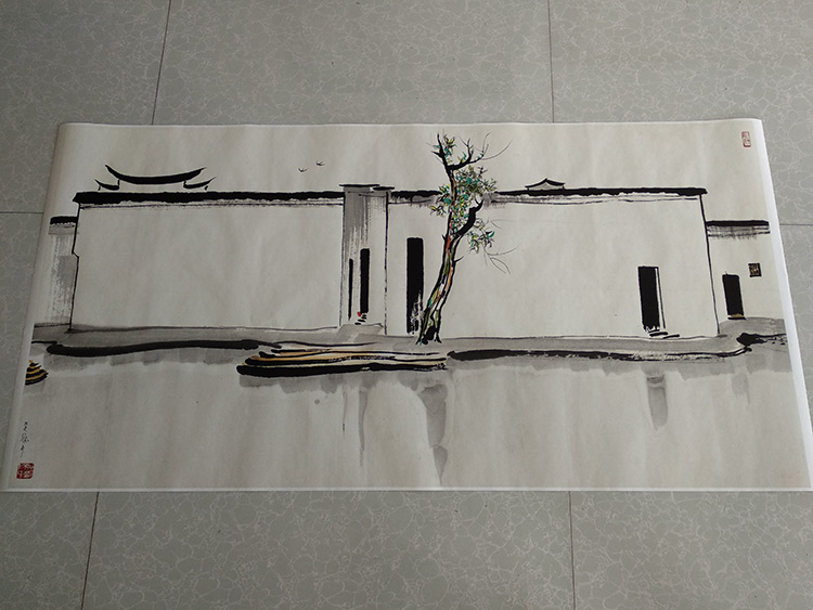 吴冠中国画双燕四尺横幅水墨画江南水乡艺术微喷复制画版画装饰画
