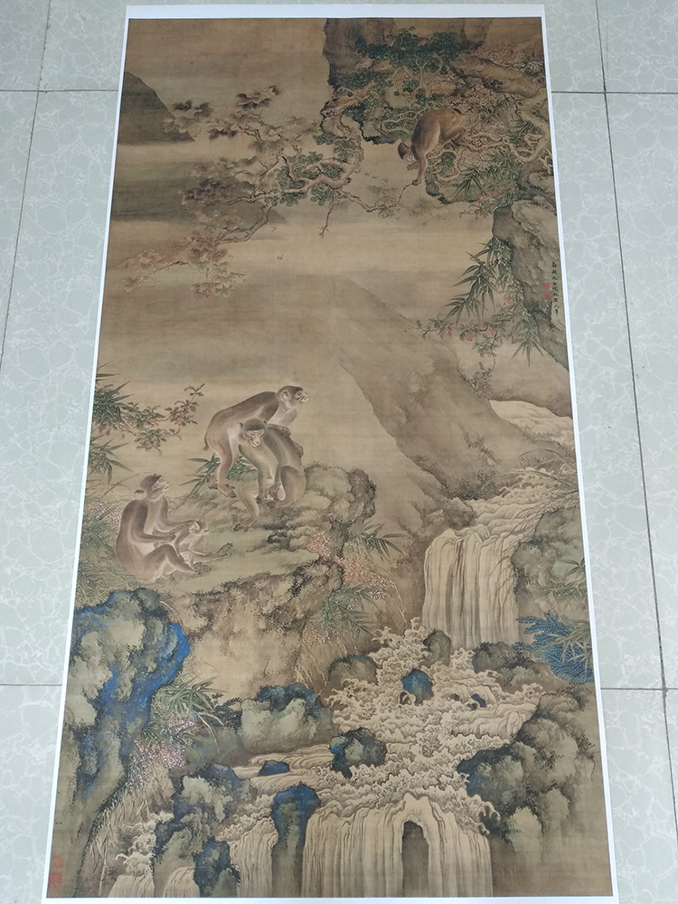 清沈铨蜂猴图国画工笔画走兽花鸟竖幅名画古画复制品临摹欣赏装饰