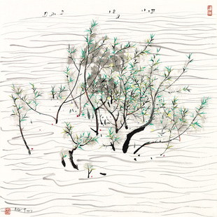 国画斗方花鸟吴冠中帆榭图水墨写意复制画真迹版画宣纸画芯装饰画