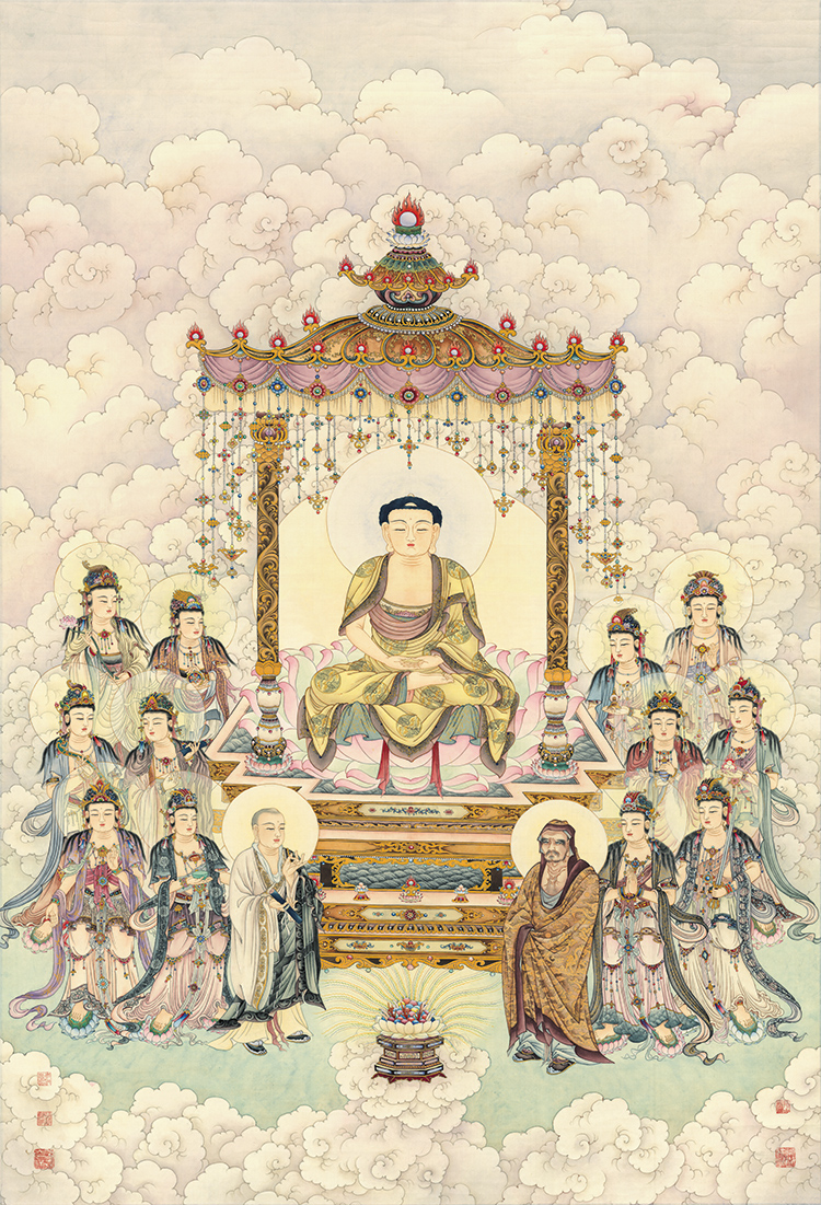 夏荆山-169佛画释迦牟尼佛观音国画工笔人物画复制画绢布画装饰画