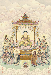 夏荆山-169佛画释迦牟尼佛观音国画工笔人物画复制画绢布画装饰画