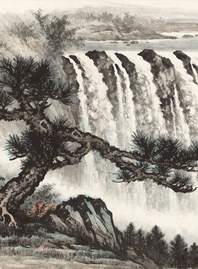高清微喷宣纸复制画黄君壁松颜泉声图国画横幅山水客厅办公室挂画