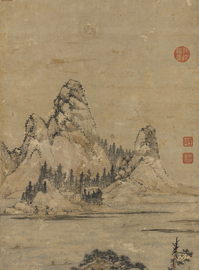 元赵雍采菱图国画山水人物仿古画台北故宫名画复制品字画宣纸画心