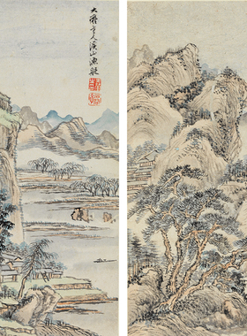 清-王翚-摹古山水册6帧纸本22X32cmX6宣纸微喷复制画小品画装饰画