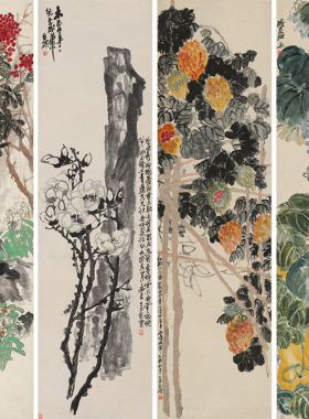吴昌硕四条屏复制品高清画芯