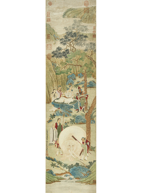 明丁雲鵬洗象圖台北故宫真迹复制画宣纸微喷国画人物中式装饰画