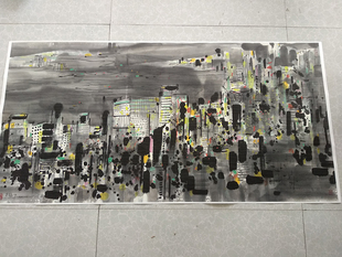 吴冠中夜香港四尺国画横幅名人字画复制品原大高清版画客厅装饰画