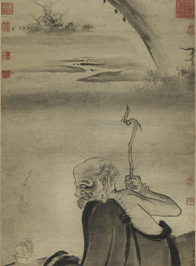 五代石恪應真畫像台北故宫藏一比一复制画国画人物客厅仿古装饰画