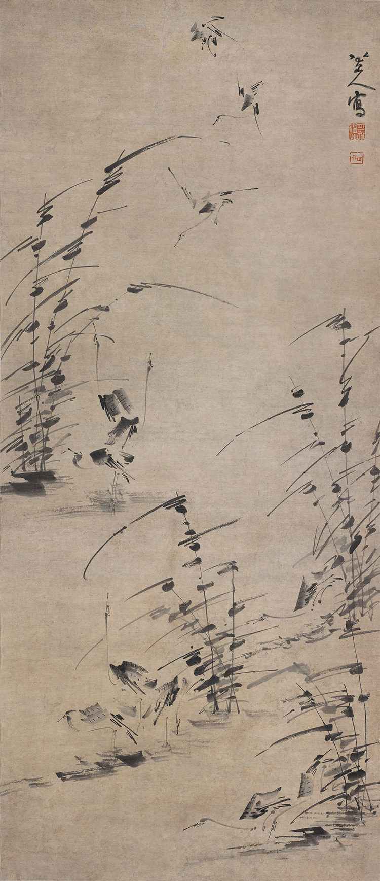 清八大山人朱耷白鹭小鸟图艺术微喷复制画仿古花鸟水墨写意装饰画