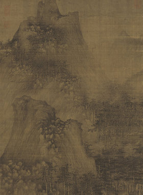 巨然层岩丛树图复制画高清画心