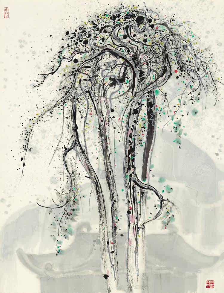 吴冠中晨钟国画水墨画竖幅真迹复制画原作版画艺术微喷打印画芯