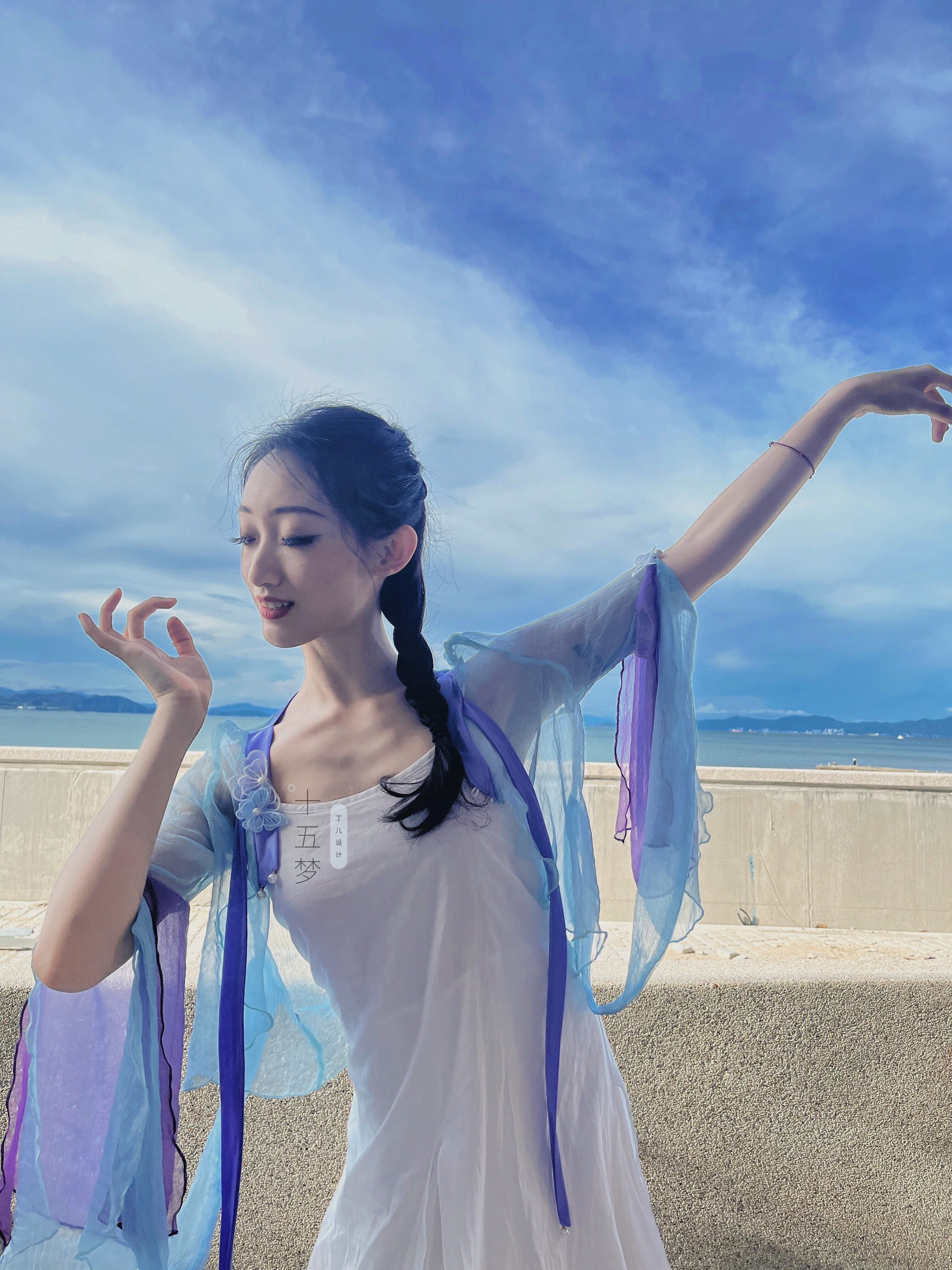十五梦古典舞服 飘带短纱衣蝴蝶雪纺飘逸仙舞蹈服中国舞演出服