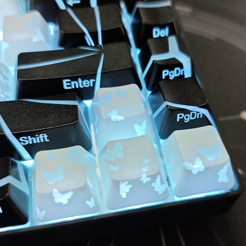白色蝴蝶方向键帽增补图案透光IMD键帽磁轴机械键盘帽无刻通用