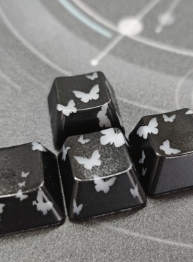 黑色蝴蝶方向键帽增补图案透光IMD键帽磁轴机械键盘帽无刻通用