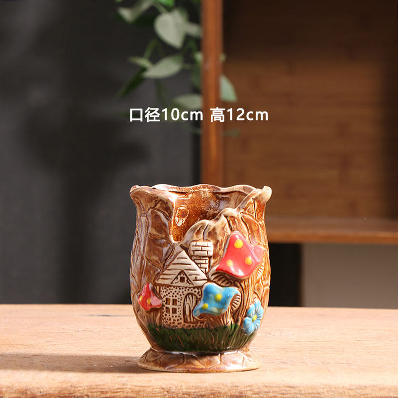 缺口蘑菇小号老桩多肉花盆陶瓷特价简约家用阳台陶土粗陶陶盆清仓