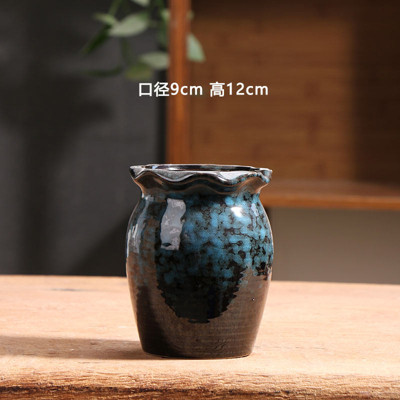 花釉蓝色小号老桩多肉花盆陶瓷特价简约家用阳台陶土粗陶陶盆清仓