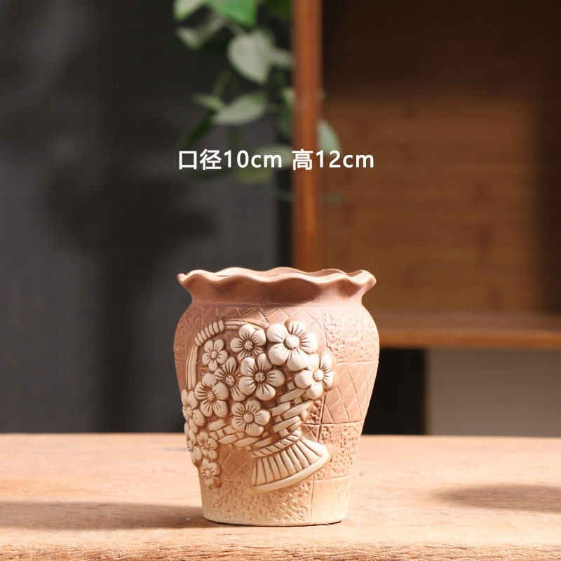 新品棕色小号老桩多肉花盆陶瓷特价简约家用阳台陶土粗陶陶盆清仓