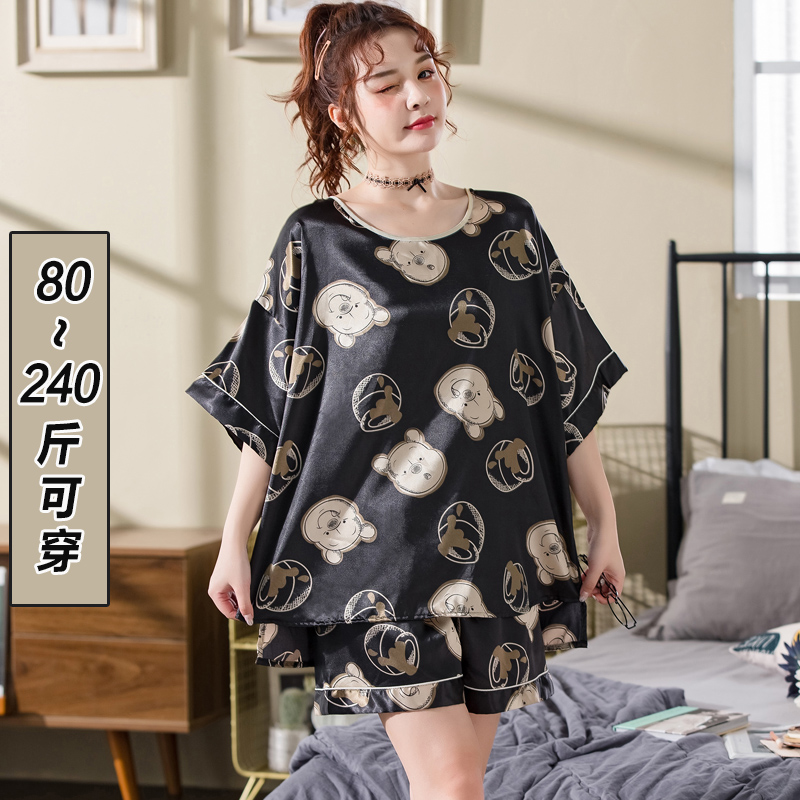 短袖仿真丝绸加肥加大码家居服
