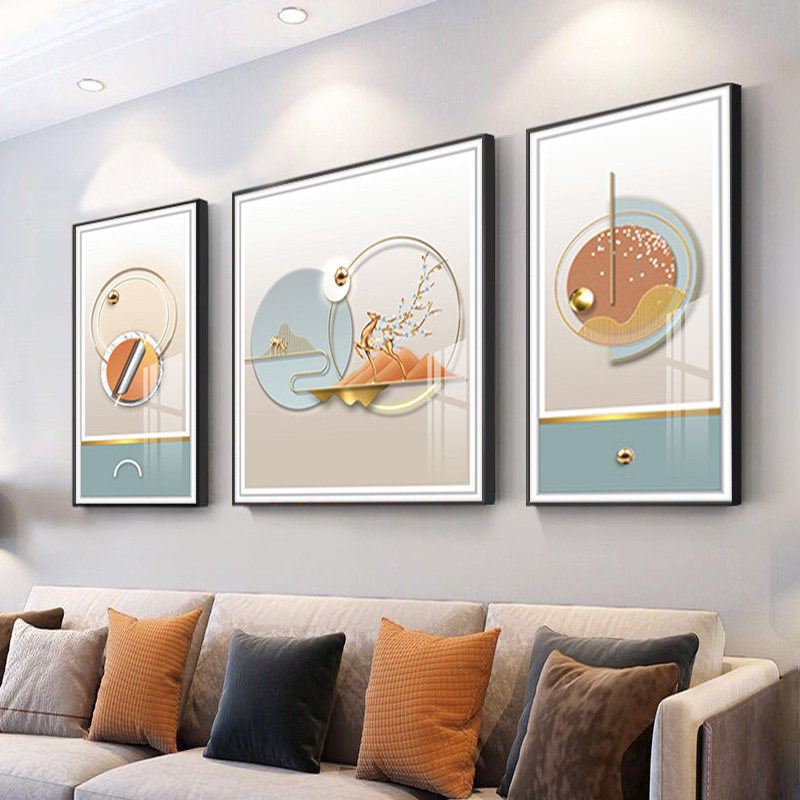 晶瓷画三联画客厅装饰画简约现代餐厅有框画沙发背景墙挂画壁画