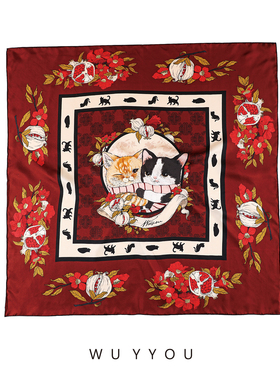 WUYYOU原创十二花令系列方巾春夏新款桑蚕丝巾真丝披肩系脖轻奢