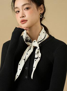 WUYYOU 原创花语星空黑白波点丝巾女春夏100%桑蚕丝三角巾菱形巾