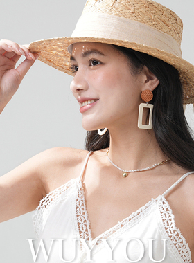 WUYYOU2025新款夏季遮阳帽渔夫帽法式赫本风防晒拉菲草平顶草帽女