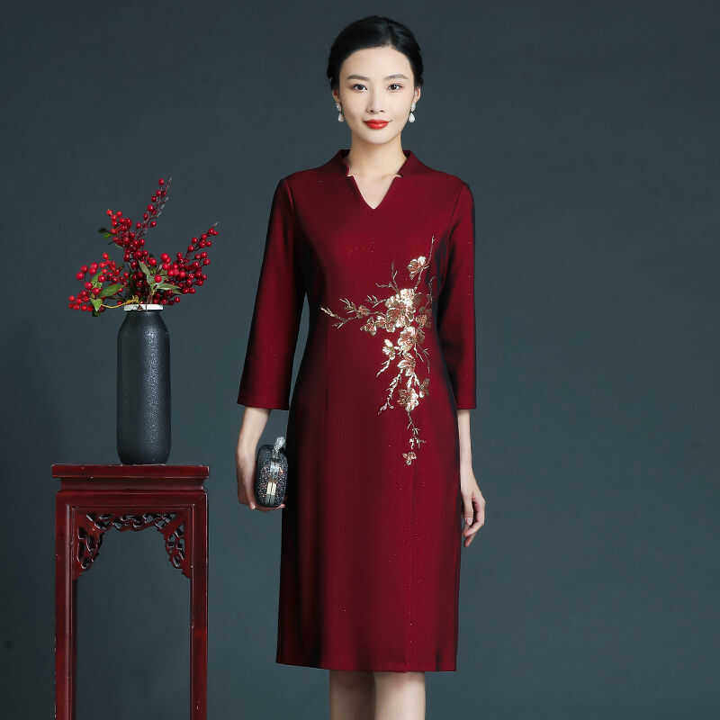 喜婆婆婚宴装旗袍2024新款春秋夏结婚喜服妈妈礼服高贵年轻洋气