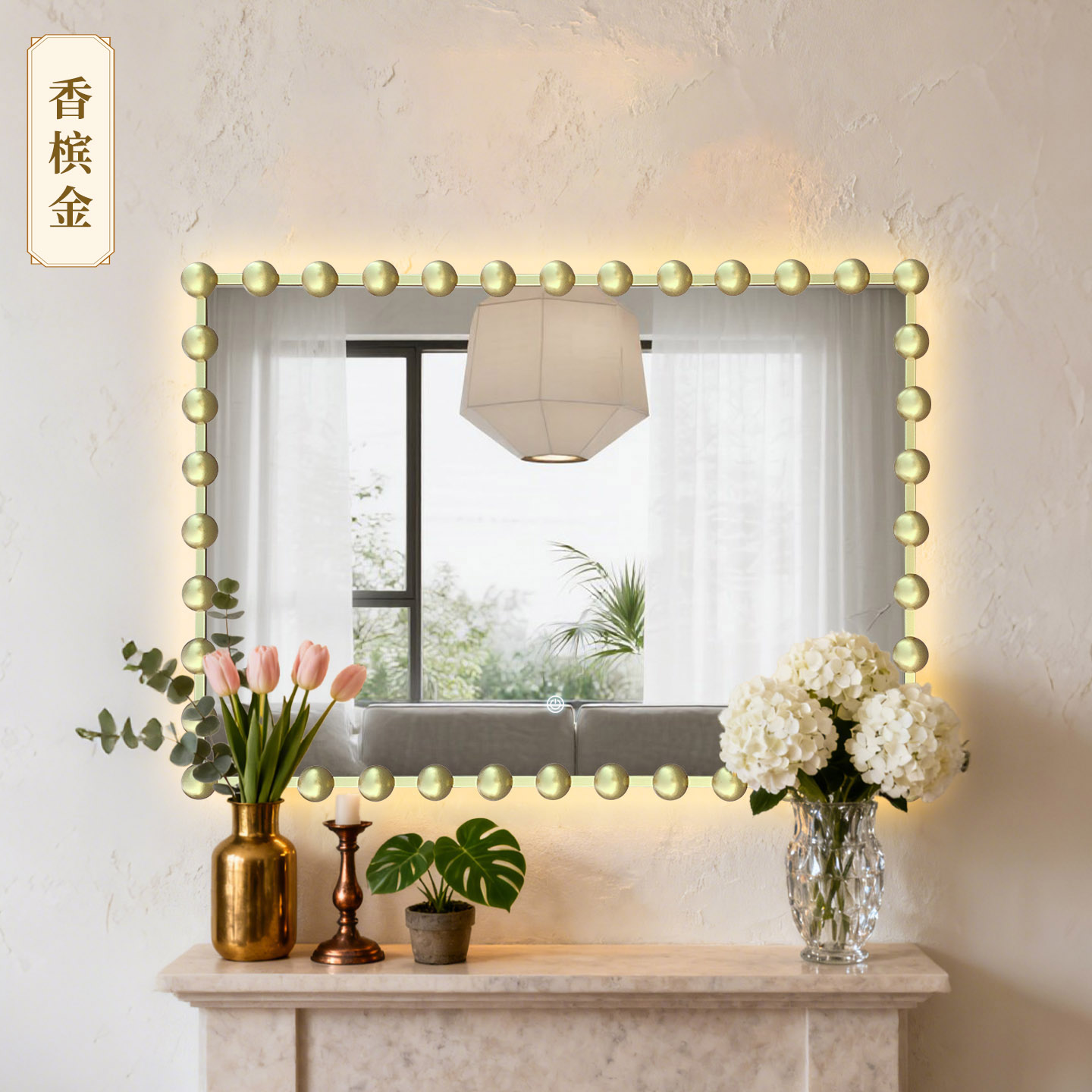 铁艺浴室镜美式卫生间壁挂墙长方形浴室装饰镜复古梳妆台