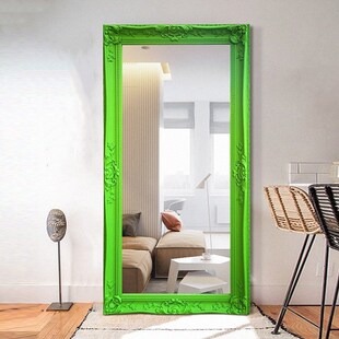 荧光绿穿衣镜服装 店试衣镜网红全身镜子实木复古穿衣镜植绒落地镜