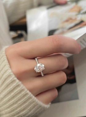 S925纯银四爪镶嵌鸽子蛋D色莫桑钻戒指求婚1克拉钻戒送女友礼物