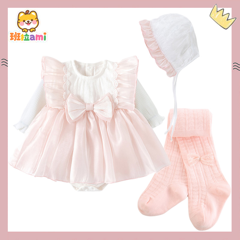 女宝宝连衣裙婴儿包屁衣秋冬蝴蝶结公主裙子女童满月百天周岁衣服