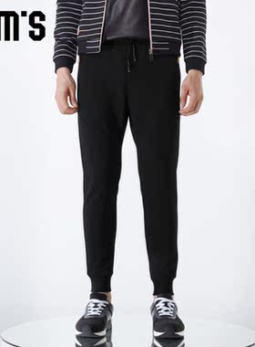 Jim’s/吉牡男装 冬装新品修身黑色裤子男休闲裤运动裤束脚裤