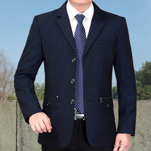 中年男士西服外套中老年男装单件便服爸爸休闲上衣三粒扣免烫西装