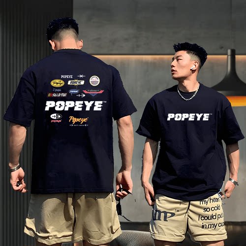 特大码300斤美式痞帅重磅纯棉短袖t恤男青年夏季潮牌圆领半袖上衣