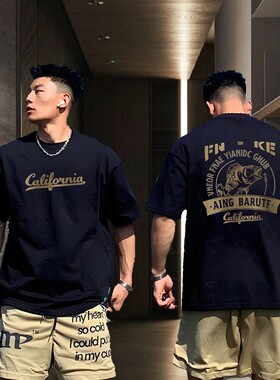 加肥加大码300斤纯棉高级感短袖T恤男款夏季潮牌重磅高街半袖上衣