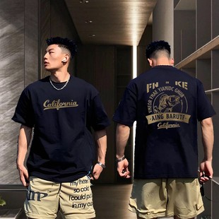 加肥加大码300斤纯棉高级感短袖T恤男款夏季潮牌重磅高街半袖上衣