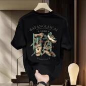 印花时尚 特大码 百搭潮牌上衣 新款 个性 300斤重磅纯棉短袖 T恤男夏季