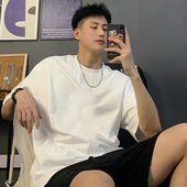 圆领休闲百搭半袖 300斤大码 夏季 宽松纯棉短袖 纯色T恤重磅上衣 男士