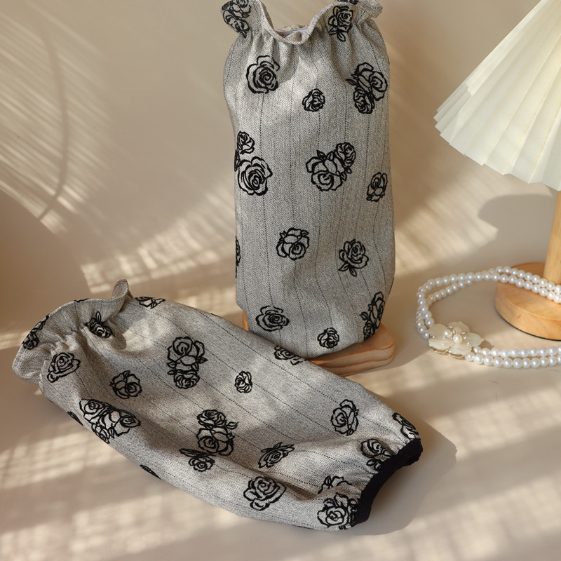 秋冬新款植绒玫瑰长款袖套毛衣羽绒服袖口防脏女士办公袖套气质款