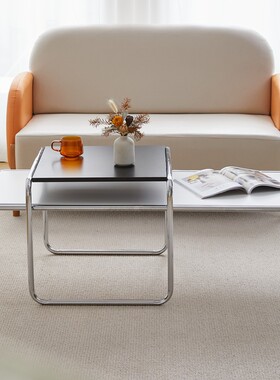 中古拉齐奥茶几极简设计师不锈钢长方形套几客厅白色边几矮桌子