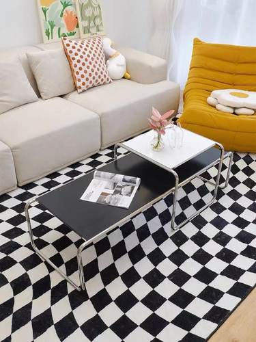 中古拉齐奥茶几极简设计师不锈钢长方形套几客厅白色边几矮桌子